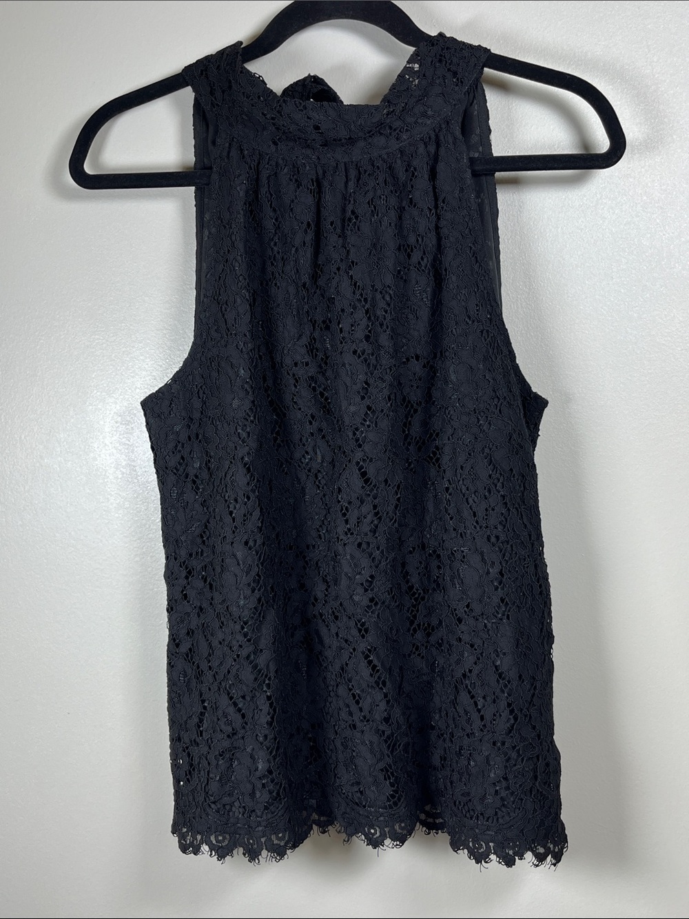 J. Crew Black Lace Sleeveless Top with High Neck Sz S